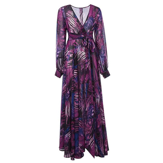 Women's Plus Size A Line Dress Floral V Neck Print Lantern Sleeve