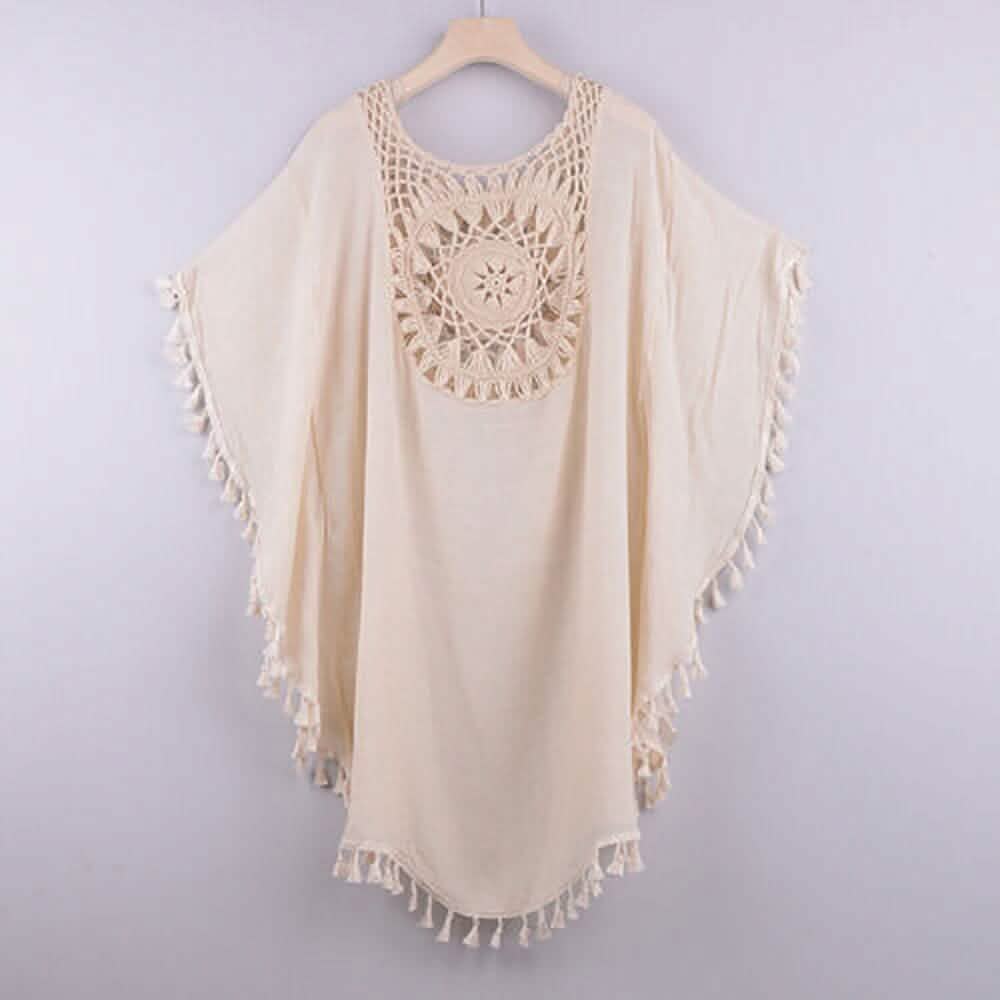 Women's Swimwear Cover Up Beach Dress Tassel Printing Hole