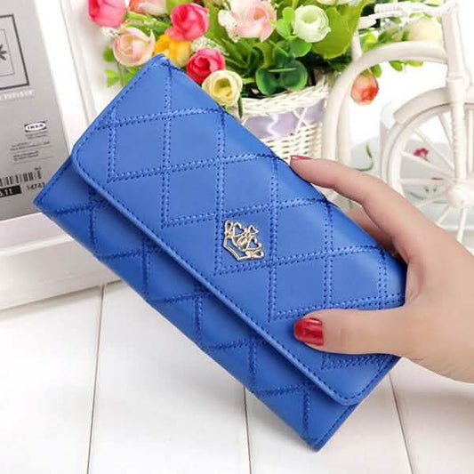 Womens Wallets Purses Plaid PU Leather Long Wallet Hasp Phone Bag