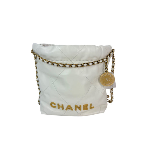 Chanel 22 Mini Shiny Calfskin Quilted White Crossbody Hand Bag