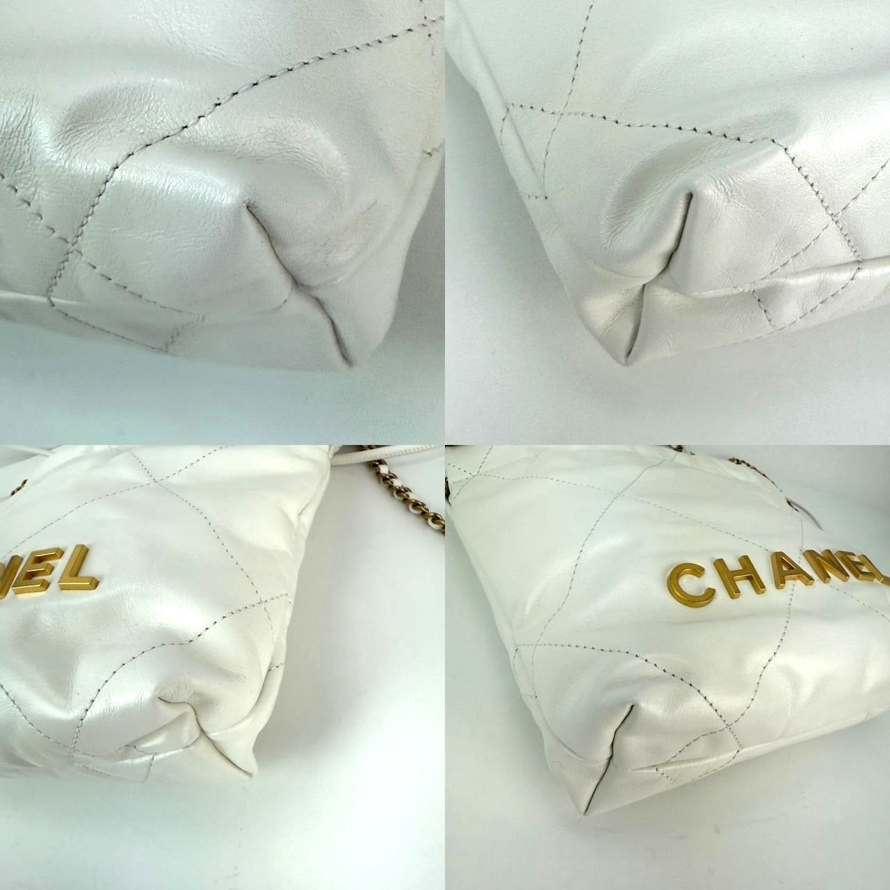 Chanel 22 Mini Shiny Calfskin Quilted White Crossbody Hand Bag
