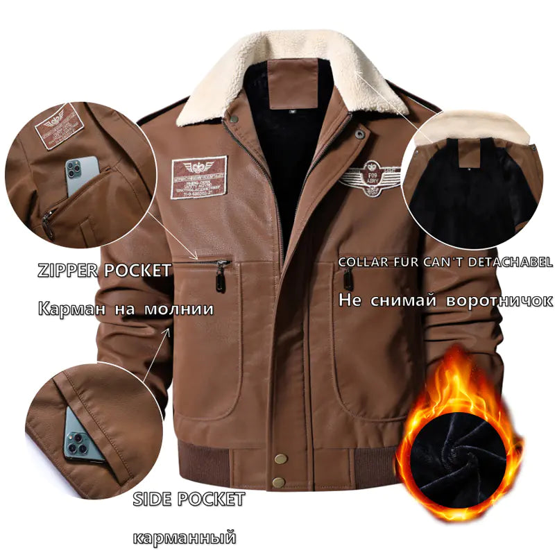 Men's Vintage Brown Bomber Leather Jacket for Winter