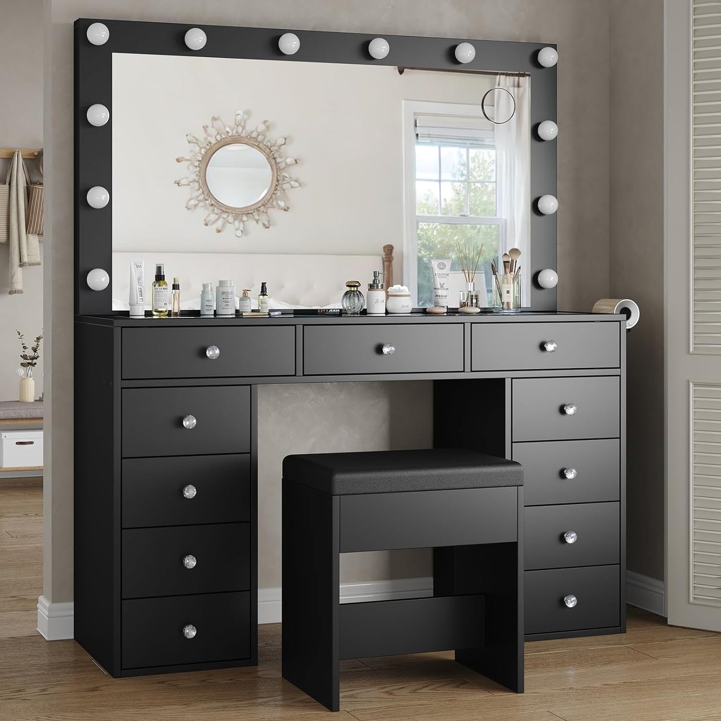 Vektaya US-VD003 Bedroom Makeup Vanity desk with LED Mirror, 11 Drawers