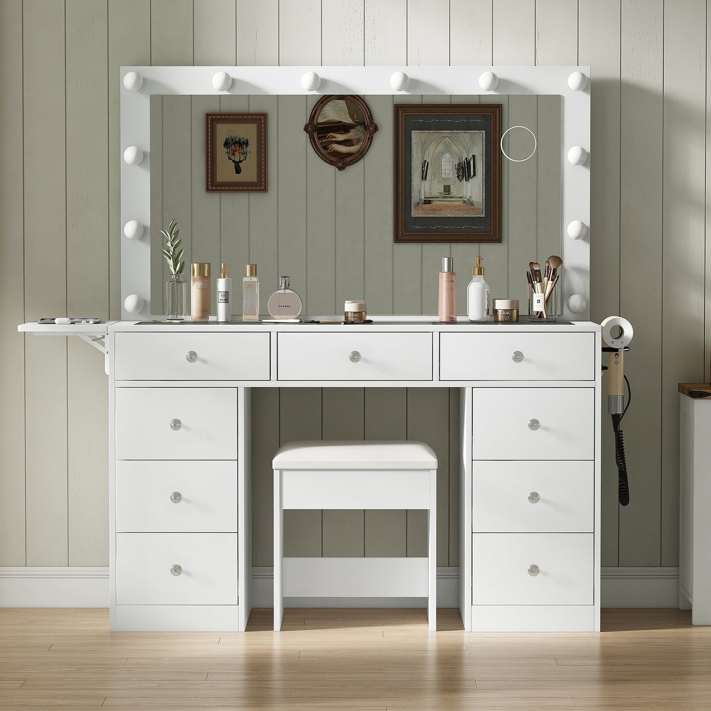 Vektaya US-VD007 Bedroom Makeup Vanity desk with LED Mirror, 9 Drawers