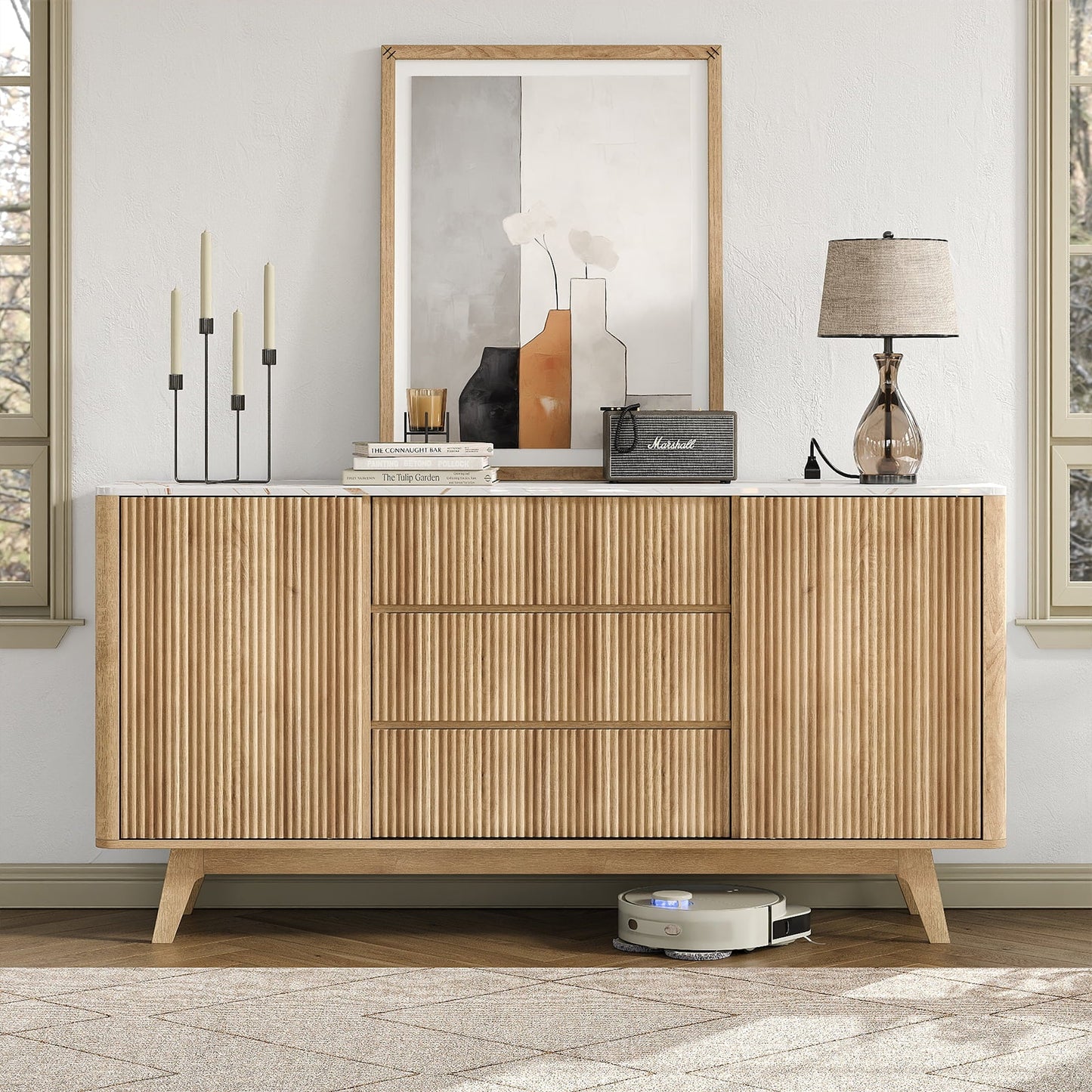 Vektaya US-TS001 62" W Fluted Buffet Cabinet