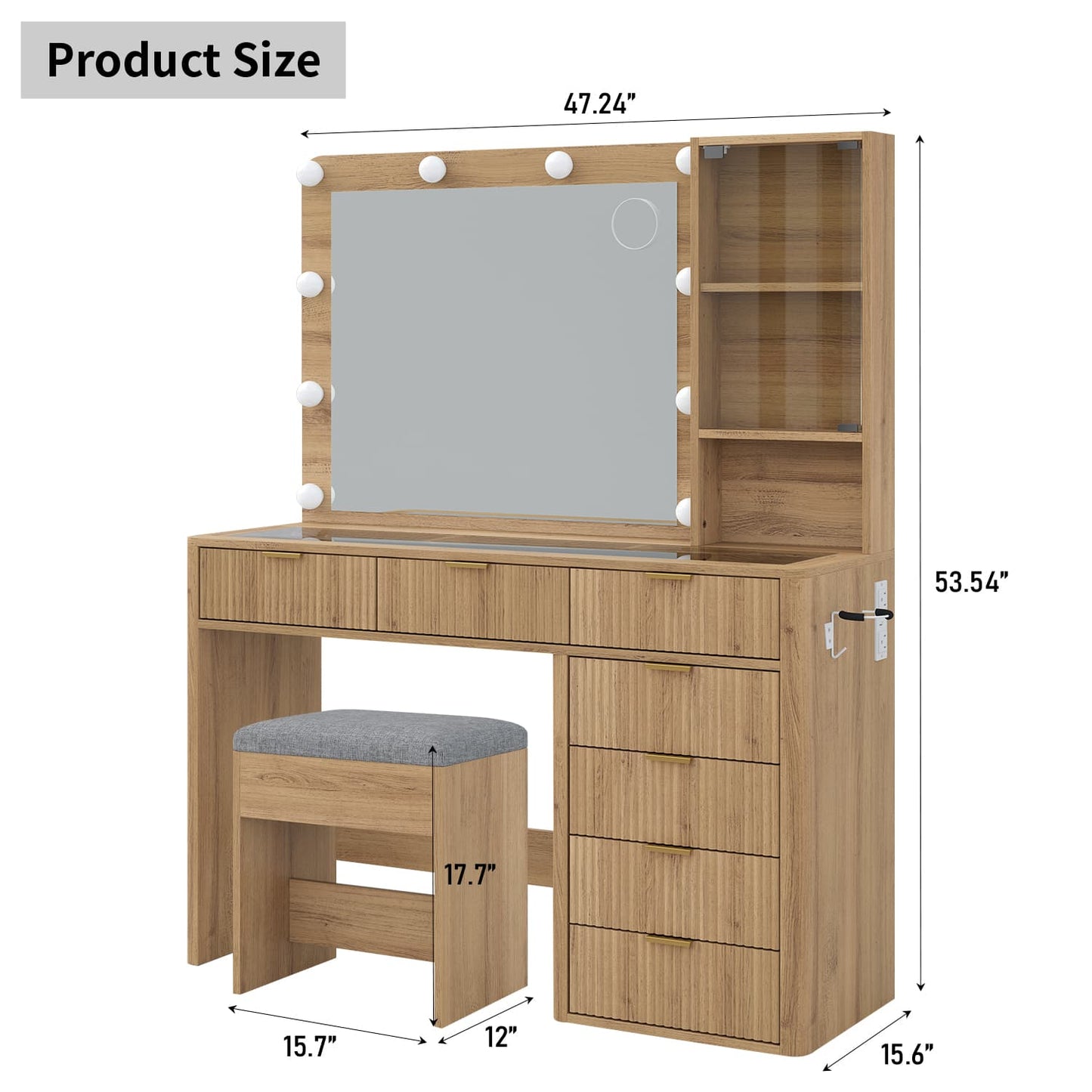 Vektaya US-VD013 Bedroom Makeup Vanity desk with LED Mirror, 7 Drawers