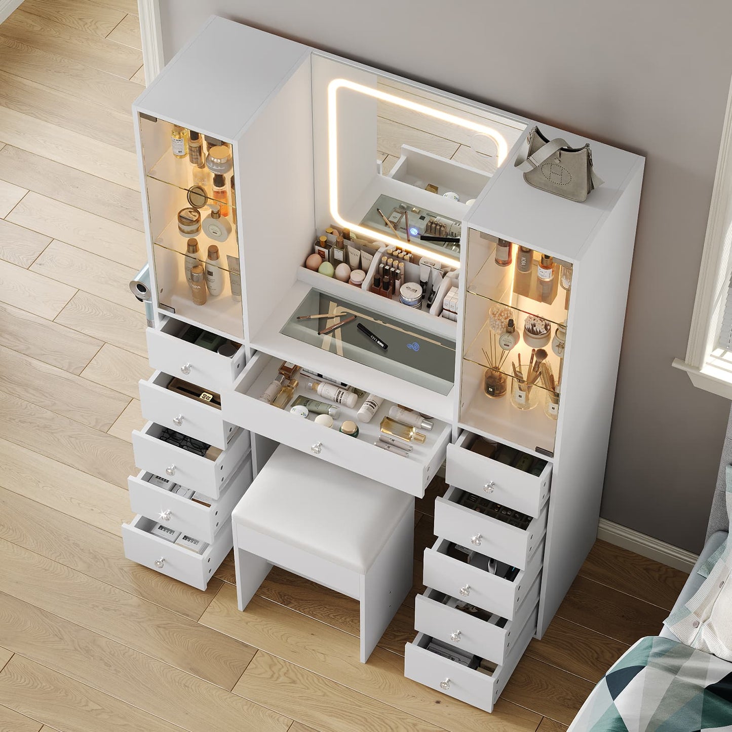 Vektaya US-VD034 Bedroom Makeup Vanity desk with mirror, 11 Drawers