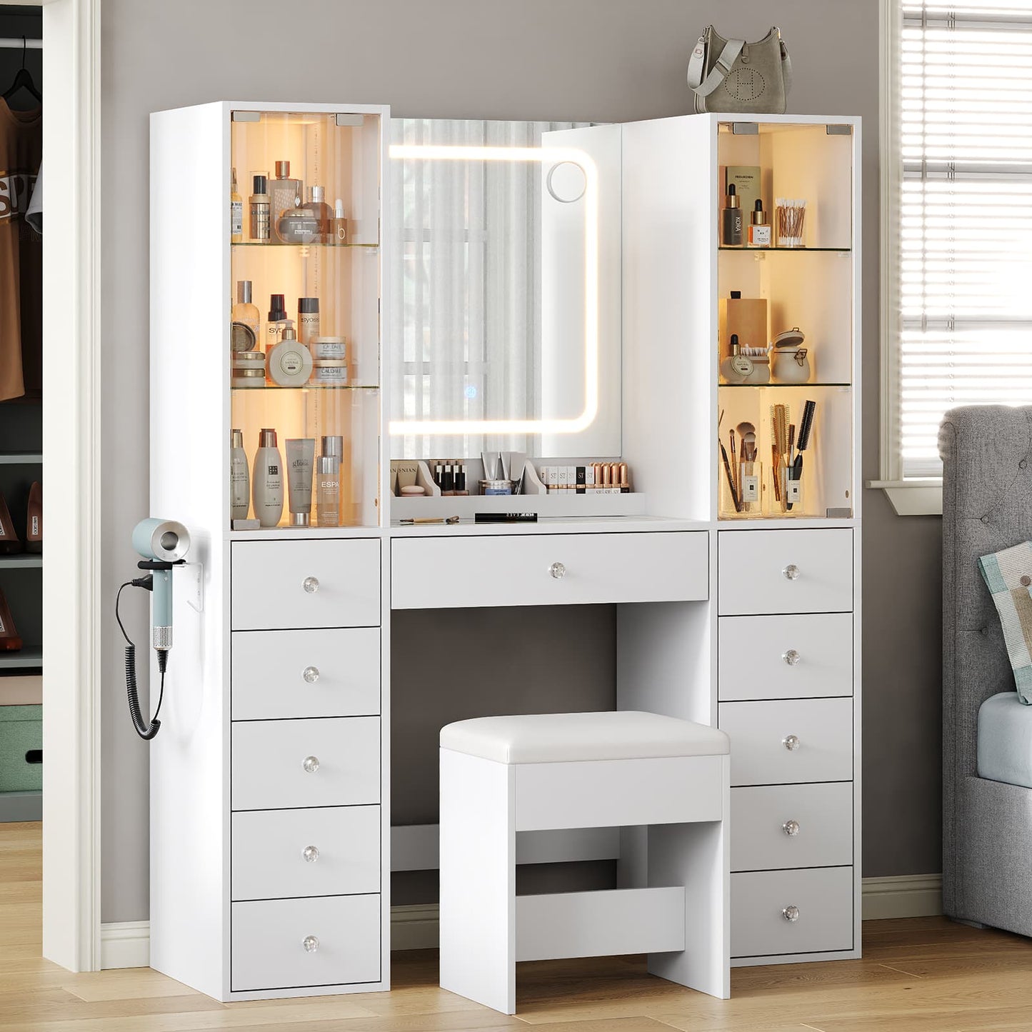 Vektaya US-VD034 Bedroom Makeup Vanity desk with mirror, 11 Drawers