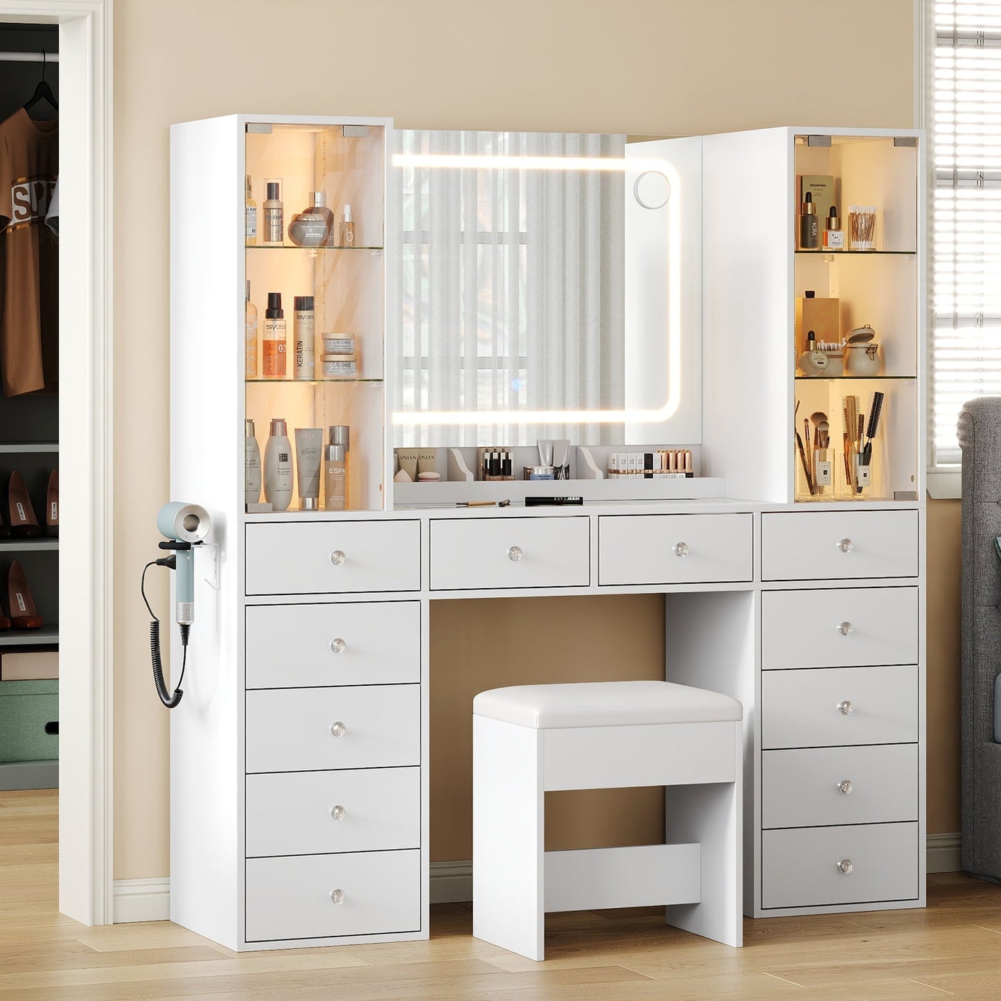 Vektaya US-VD035 Bedroom Makeup Vanity desk with mirror, 12 Drawers