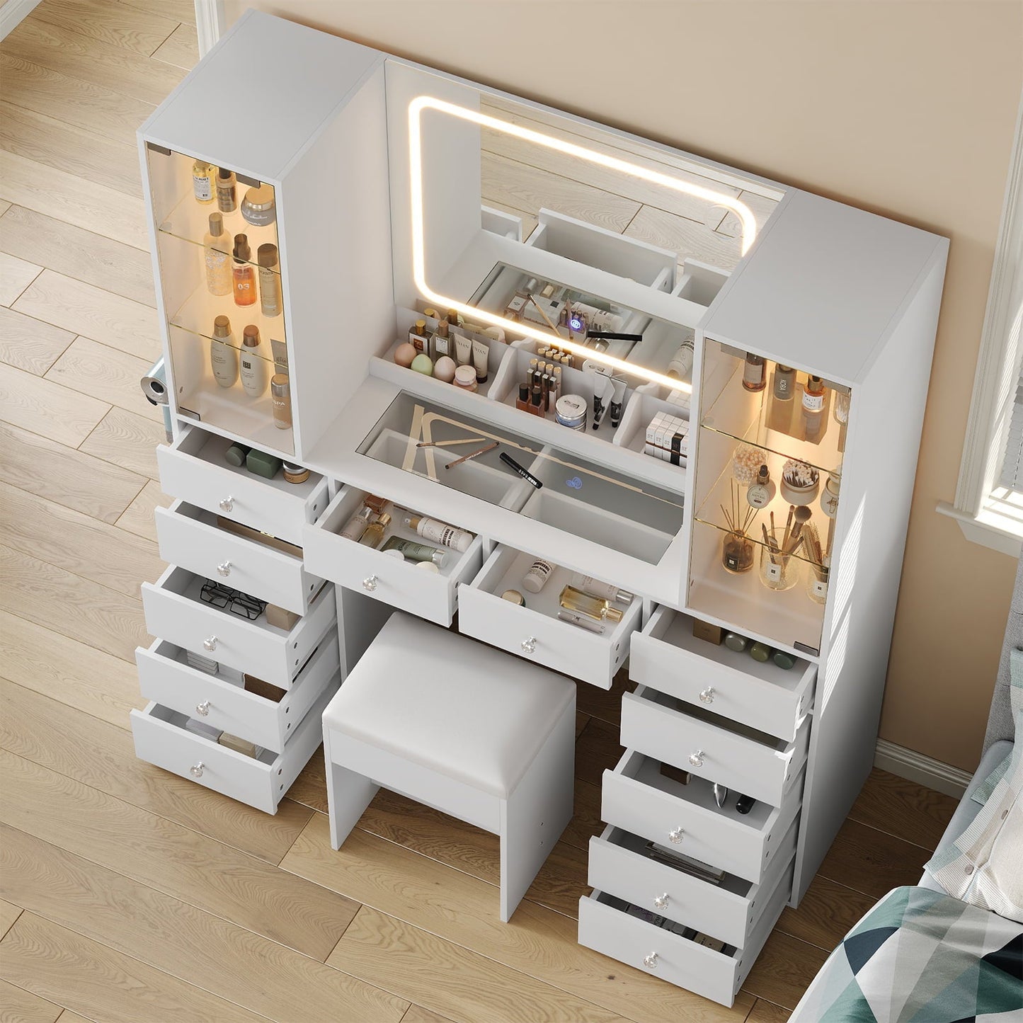Vektaya US-VD035 Bedroom Makeup Vanity desk with mirror, 12 Drawers
