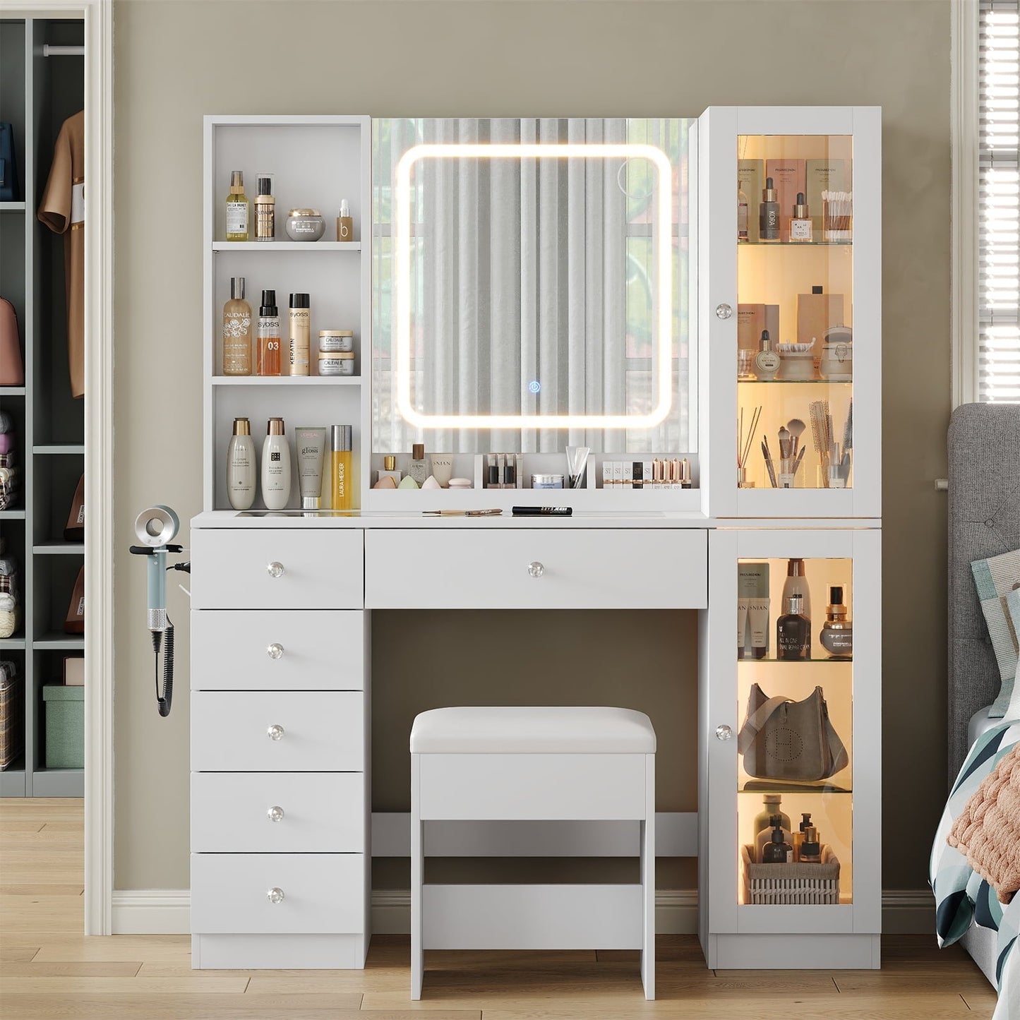 Vektaya US-VD036 Bedroom Makeup Vanity desk with mirror, 6 Drawers