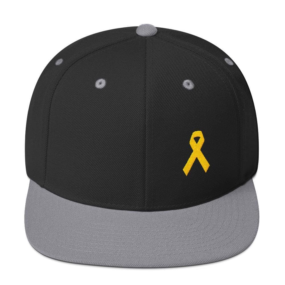 Yellow Awareness Ribbon Flat Brim Snapback Hat for Sarcoma, Suicide Prevention & Military Causes