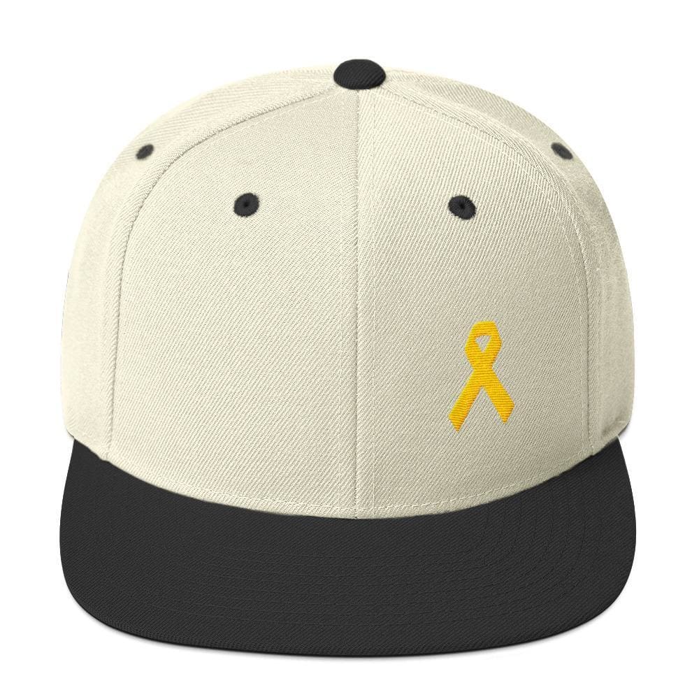 Yellow Awareness Ribbon Flat Brim Snapback Hat for Sarcoma, Suicide Prevention & Military Causes