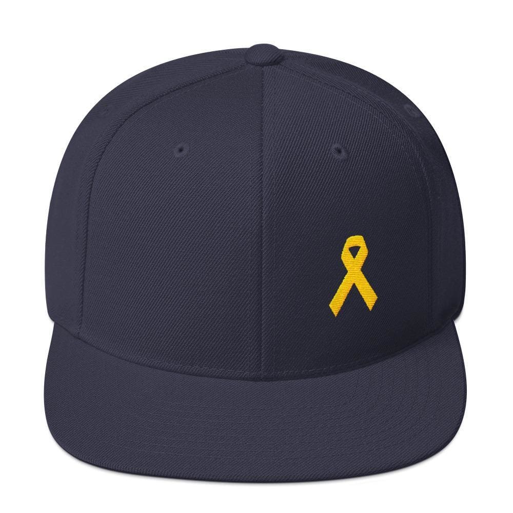 Yellow Awareness Ribbon Flat Brim Snapback Hat for Sarcoma, Suicide Prevention & Military Causes