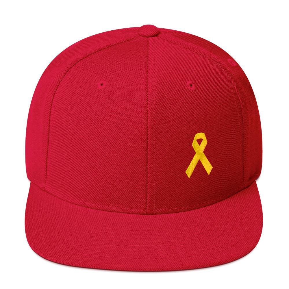 Yellow Awareness Ribbon Flat Brim Snapback Hat for Sarcoma, Suicide Prevention & Military Causes