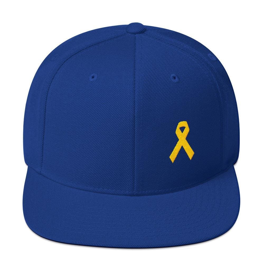 Yellow Awareness Ribbon Flat Brim Snapback Hat for Sarcoma, Suicide Prevention & Military Causes