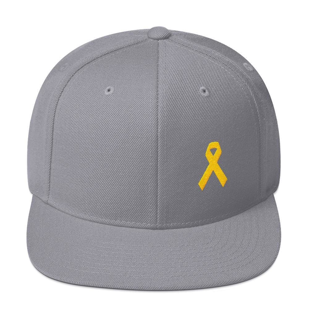 Yellow Awareness Ribbon Flat Brim Snapback Hat for Sarcoma, Suicide Prevention & Military Causes