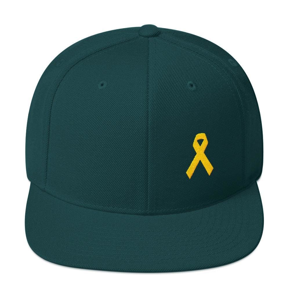 Yellow Awareness Ribbon Flat Brim Snapback Hat for Sarcoma, Suicide Prevention & Military Causes