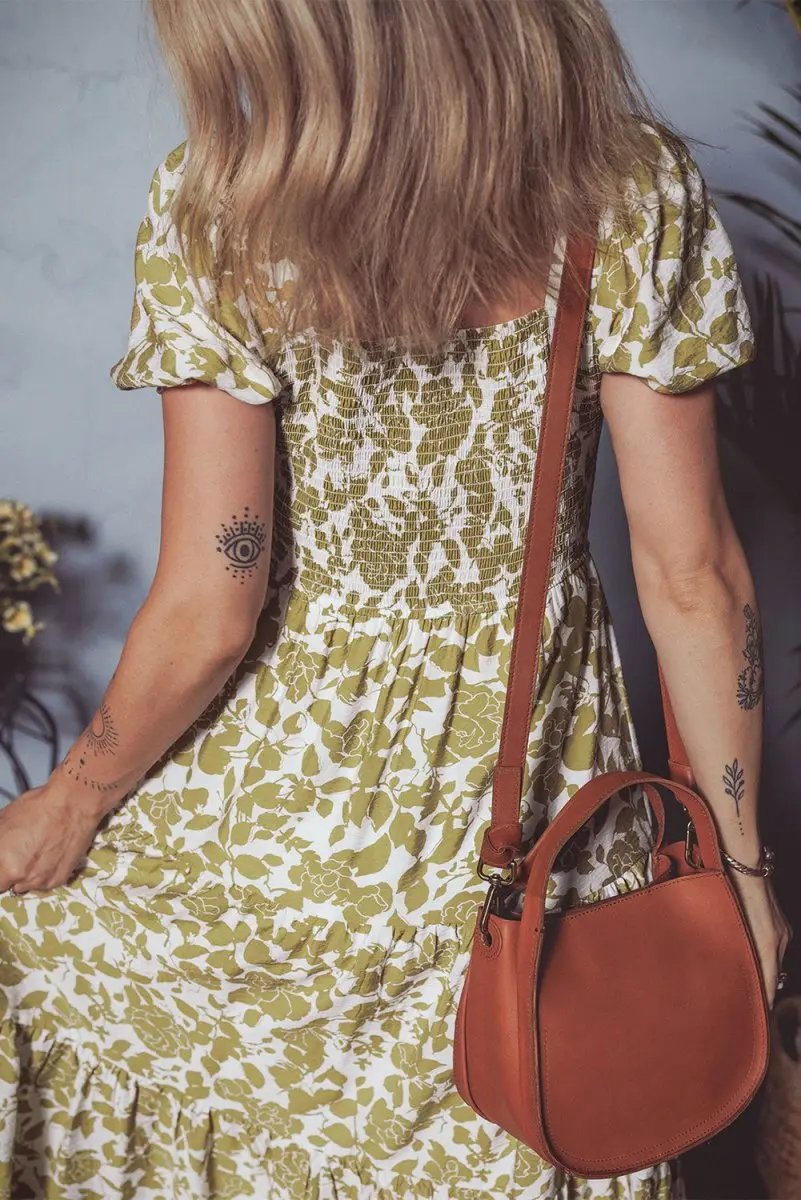 Dresses Love Salve Yellow Floral Dress Daily Wear Women's Mini Smocked, Puff Sleeve