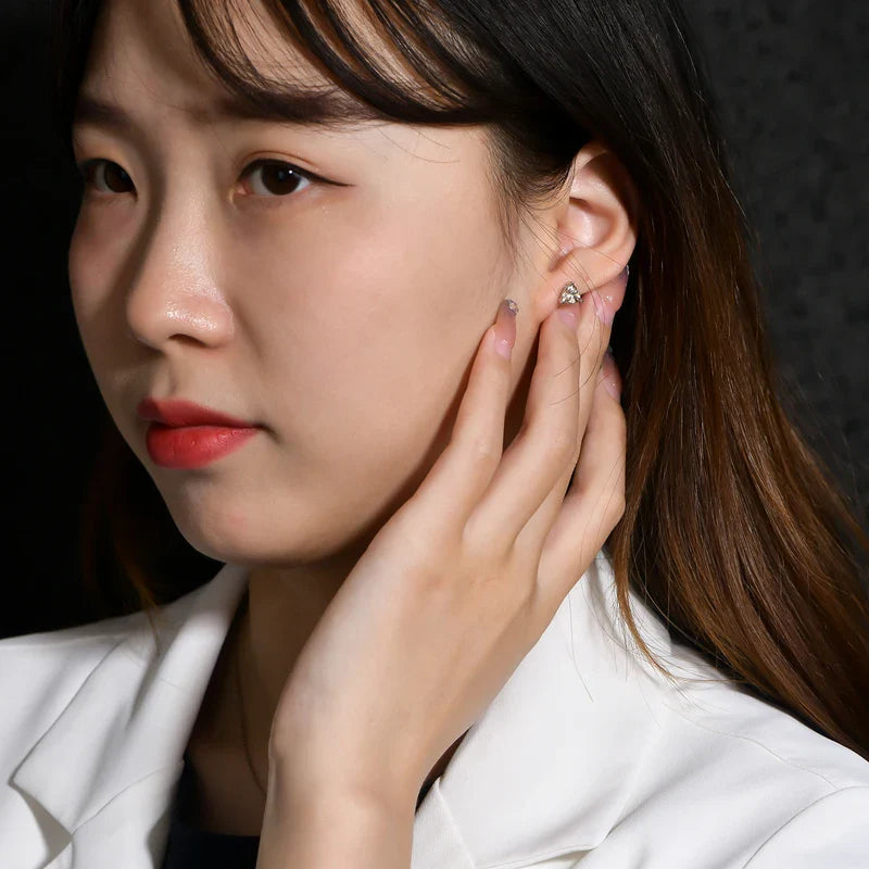 Yellow Moissanite Trillion Stud Earrings 5x5mm 0.5ct 925 Silver Screw Back