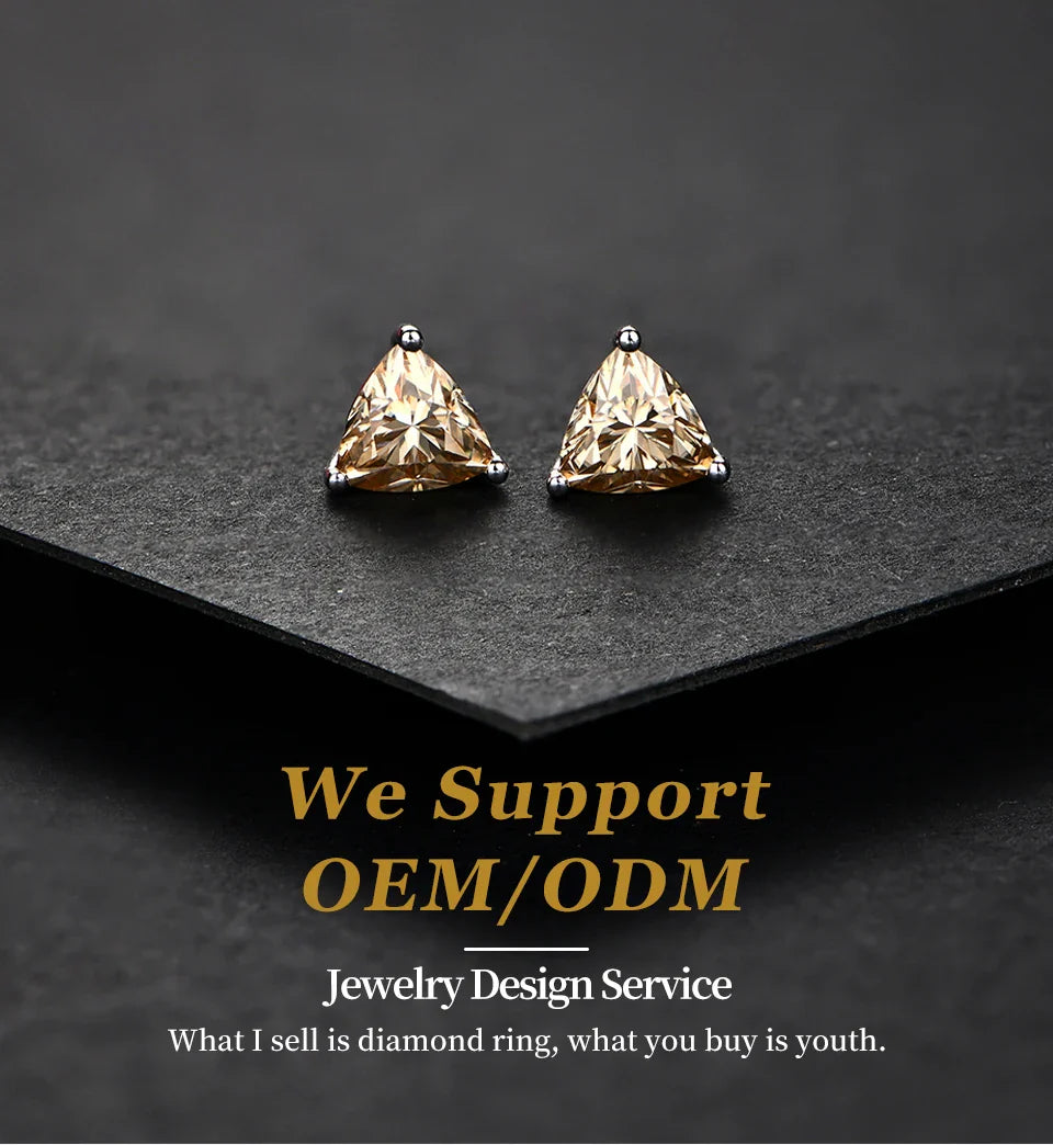 Yellow Moissanite Trillion Stud Earrings 5x5mm 0.5ct 925 Silver Screw Back