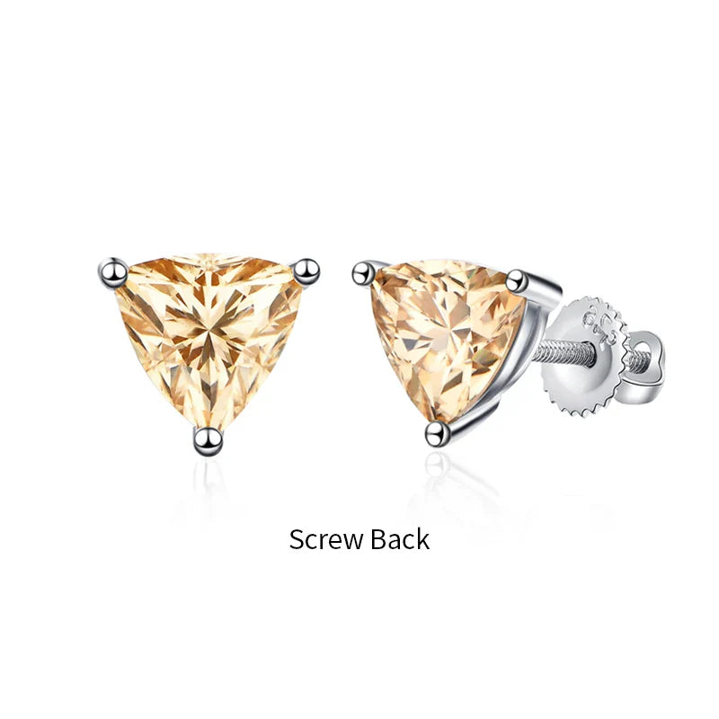 Yellow Moissanite Trillion Stud Earrings 5x5mm 0.5ct 925 Silver Screw Back
