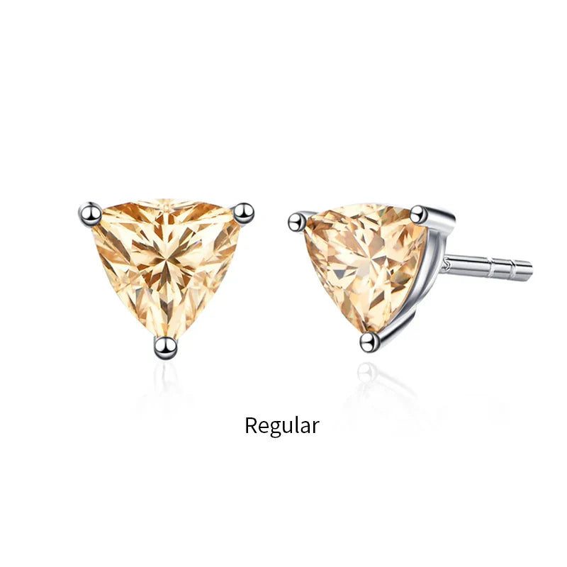 Yellow Moissanite Trillion Stud Earrings 5x5mm 0.5ct 925 Silver Screw Back