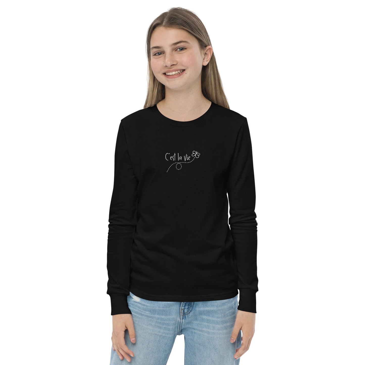 Kid's embroidered c'est la vie long sleeve tee
