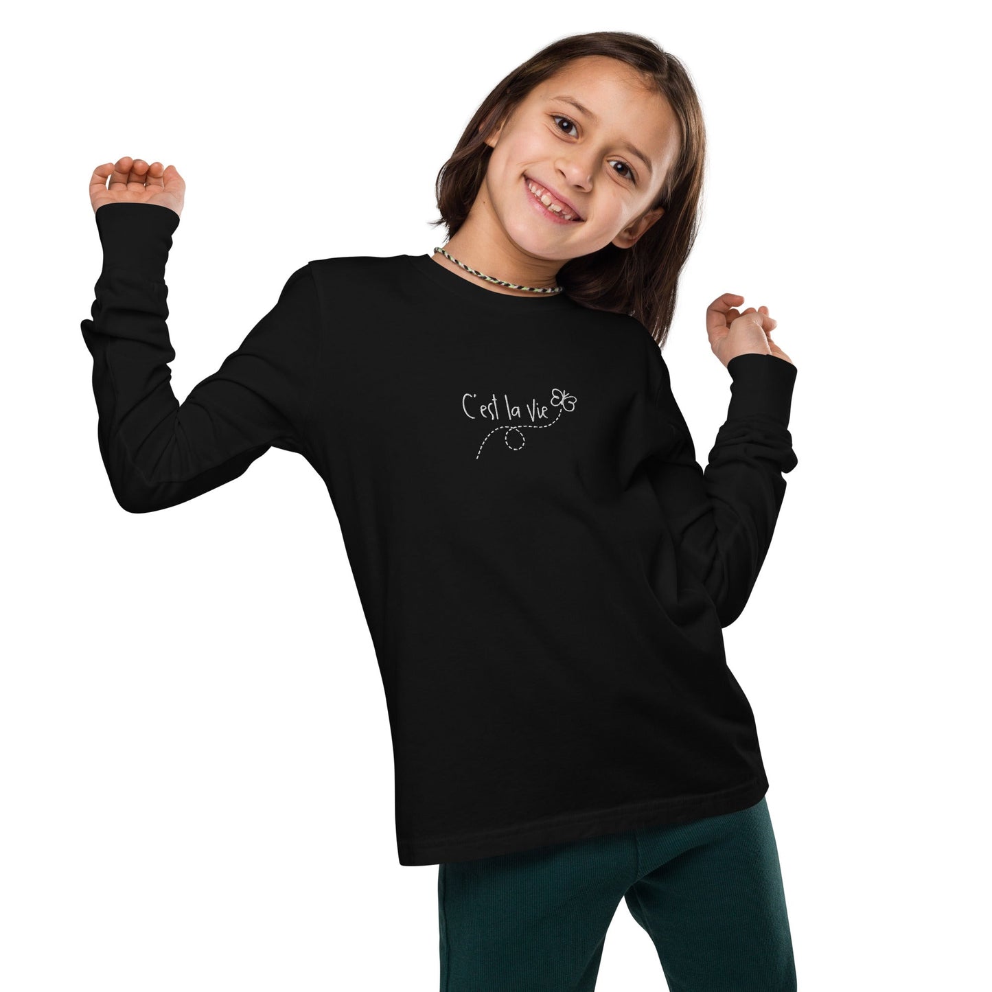 Kid's embroidered c'est la vie long sleeve tee