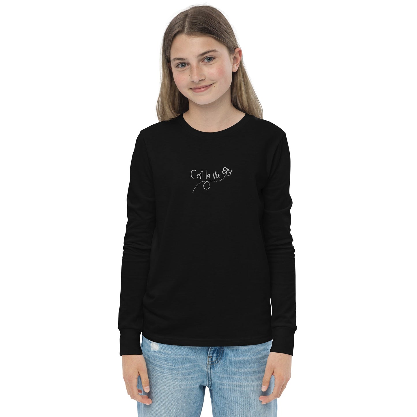 Kid's embroidered c'est la vie long sleeve tee