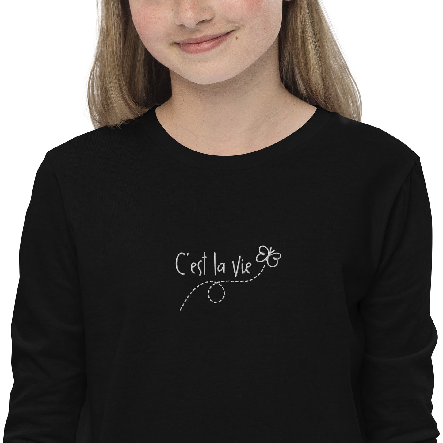 Kid's embroidered c'est la vie long sleeve tee