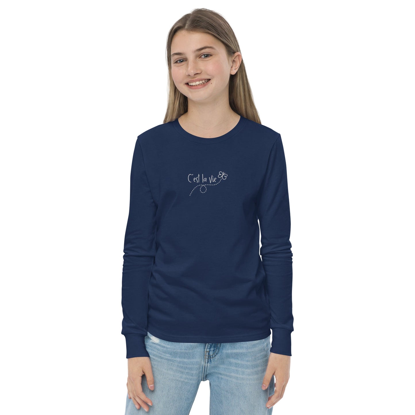 Kid's embroidered c'est la vie long sleeve tee
