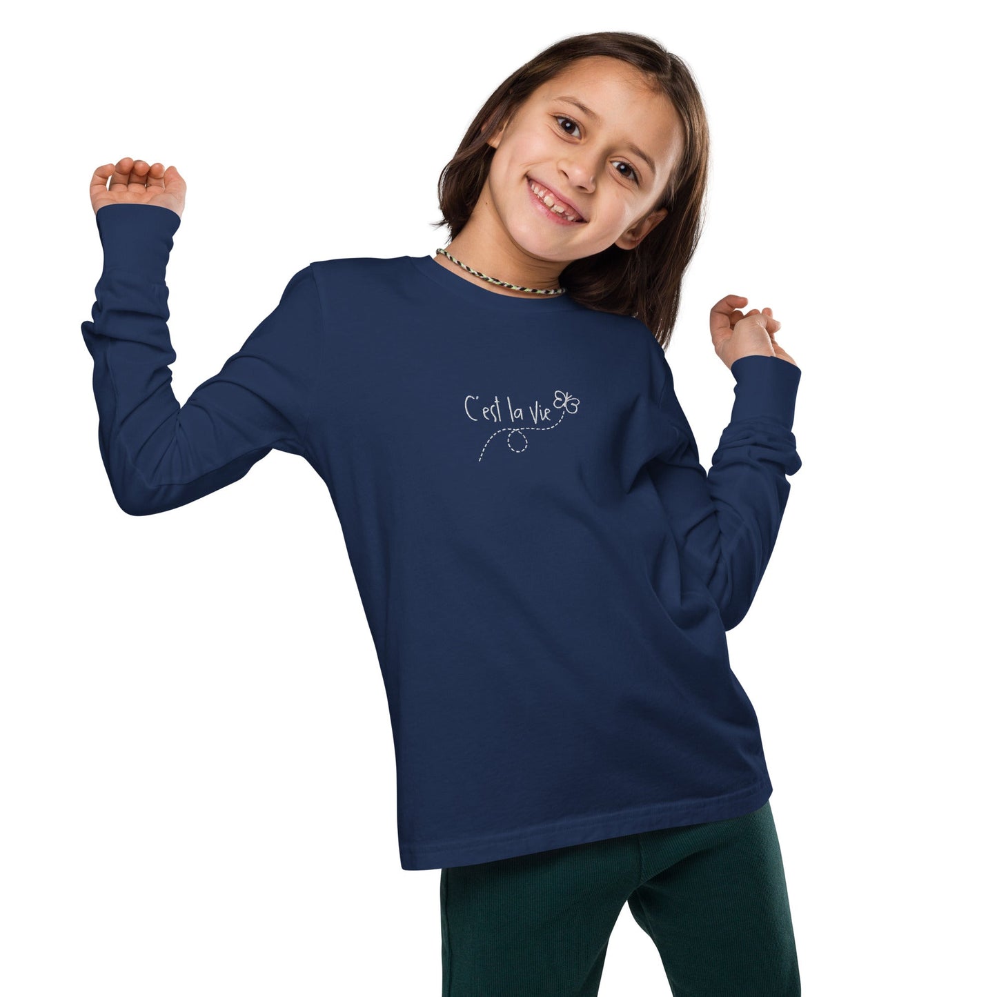 Kid's embroidered c'est la vie long sleeve tee