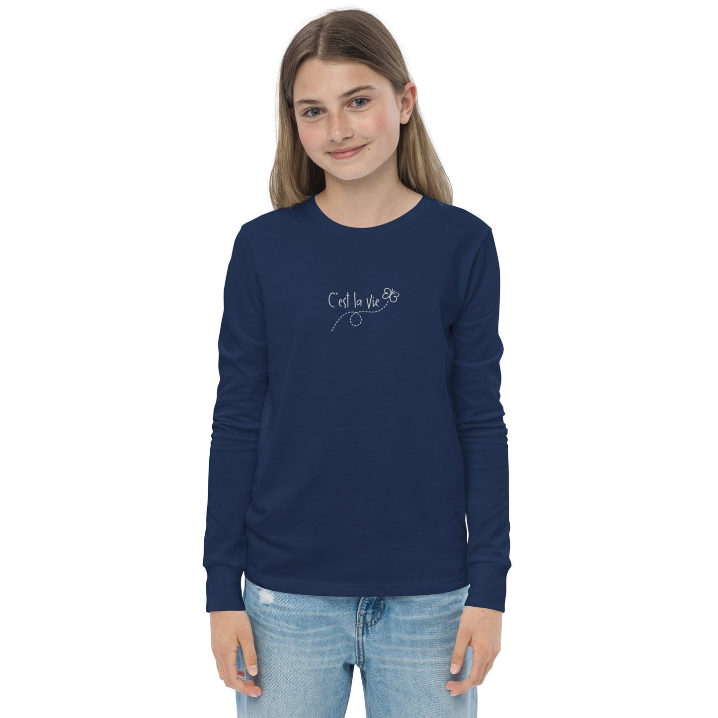 Kid's embroidered c'est la vie long sleeve tee