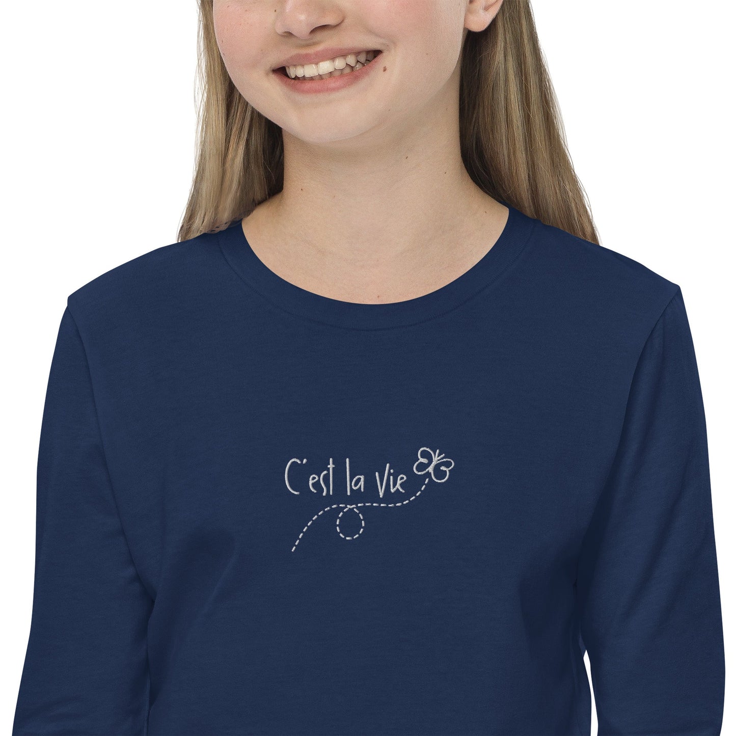 Kid's embroidered c'est la vie long sleeve tee