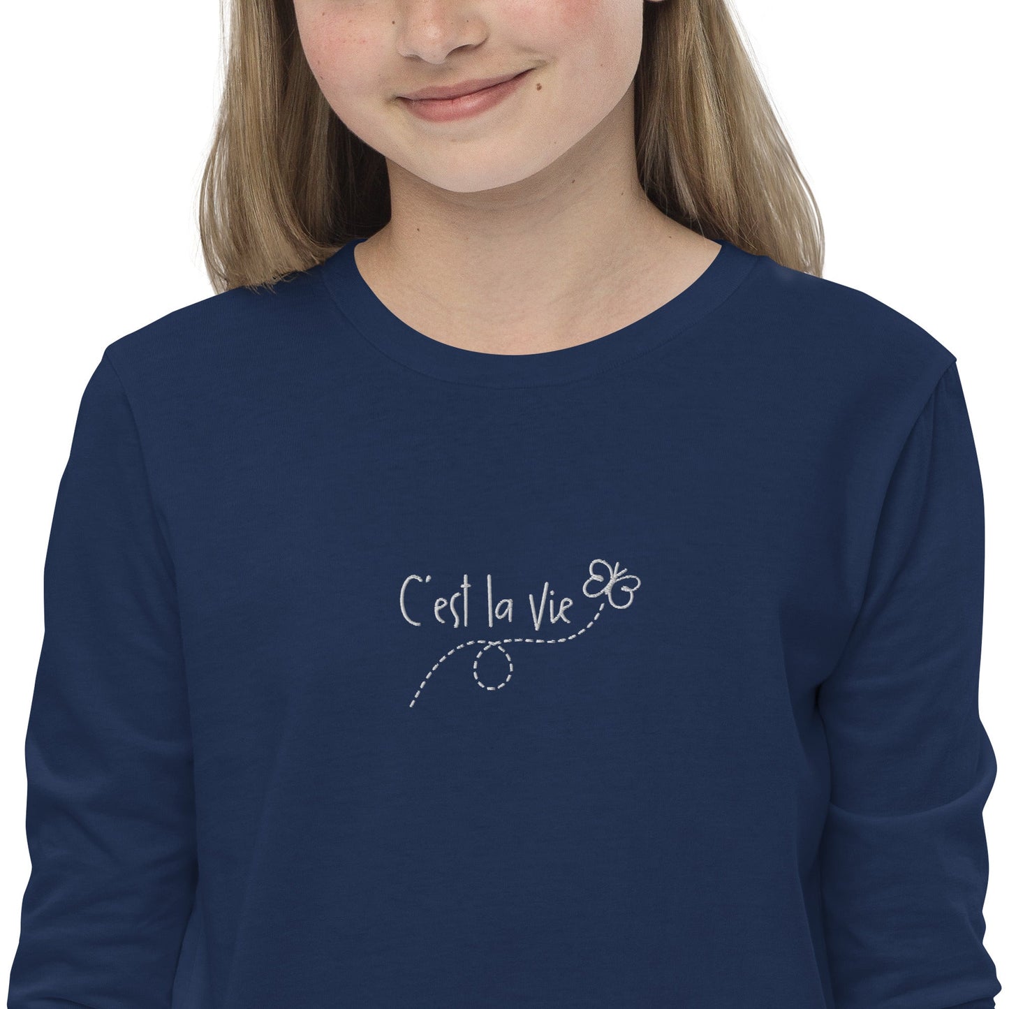 Kid's embroidered c'est la vie long sleeve tee