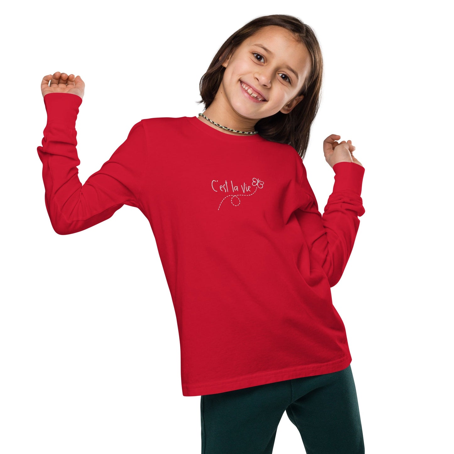 Kid's embroidered c'est la vie long sleeve tee