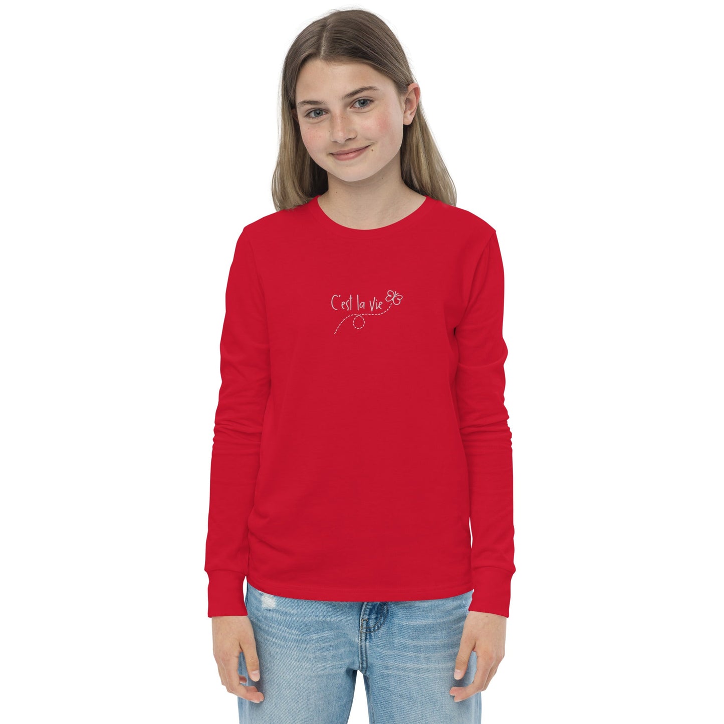 Kid's embroidered c'est la vie long sleeve tee