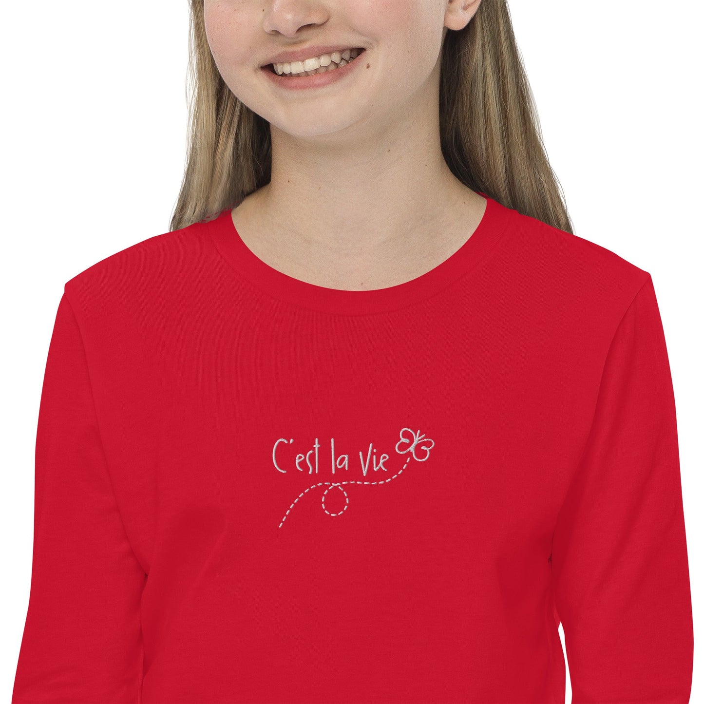 Kid's embroidered c'est la vie long sleeve tee