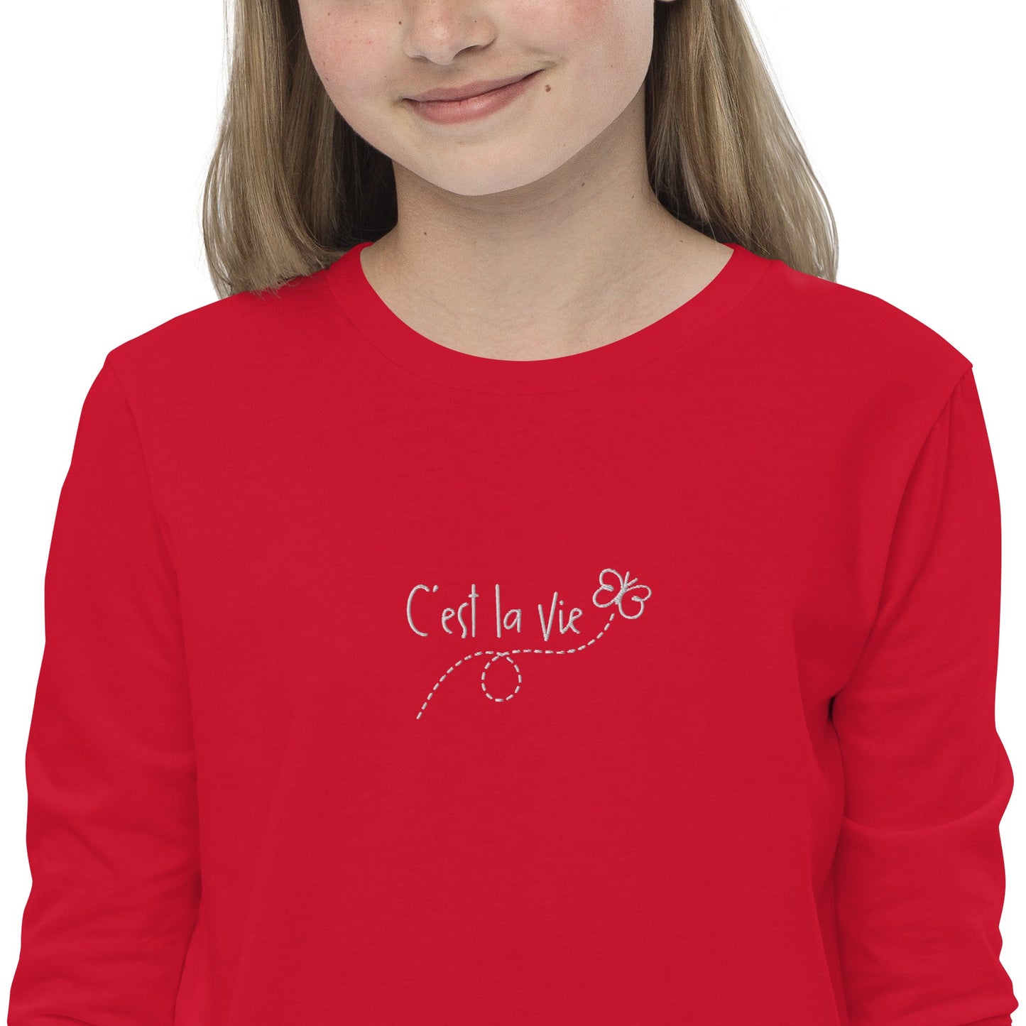 Kid's embroidered c'est la vie long sleeve tee