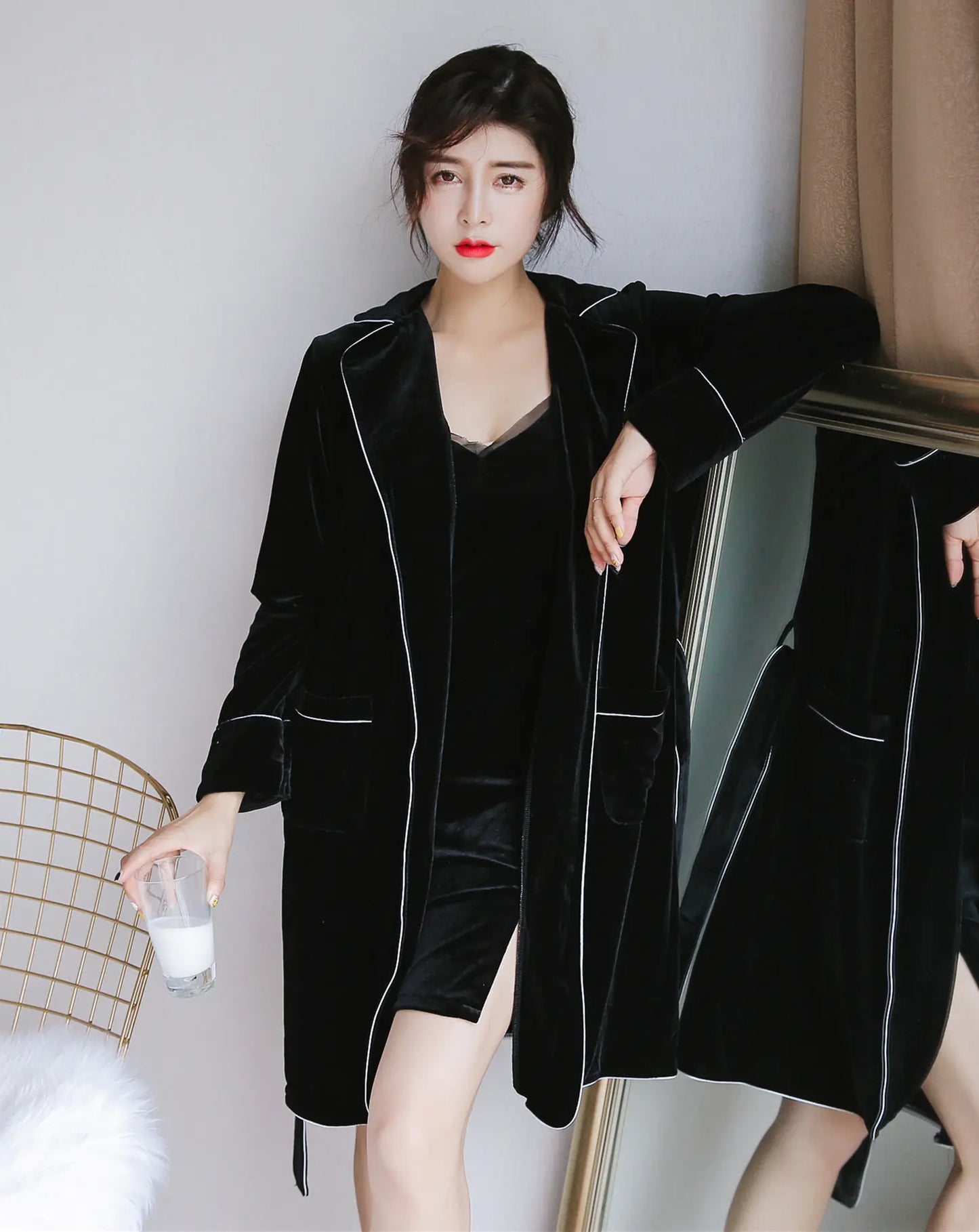 Luxury Velvet Three-Piece Pajama Set with Robe
