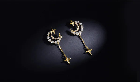 Pendientes de Estrella y Luna de Primavera para Mujer - Estilo a la Moda