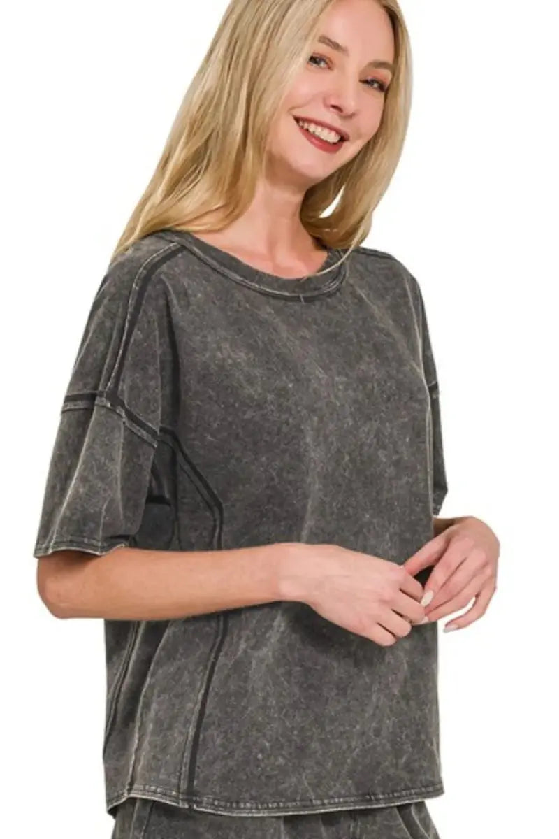 Women's Clothing Sets Women's Tee & Shorts Set - Acid Wash & Comfy - Casual