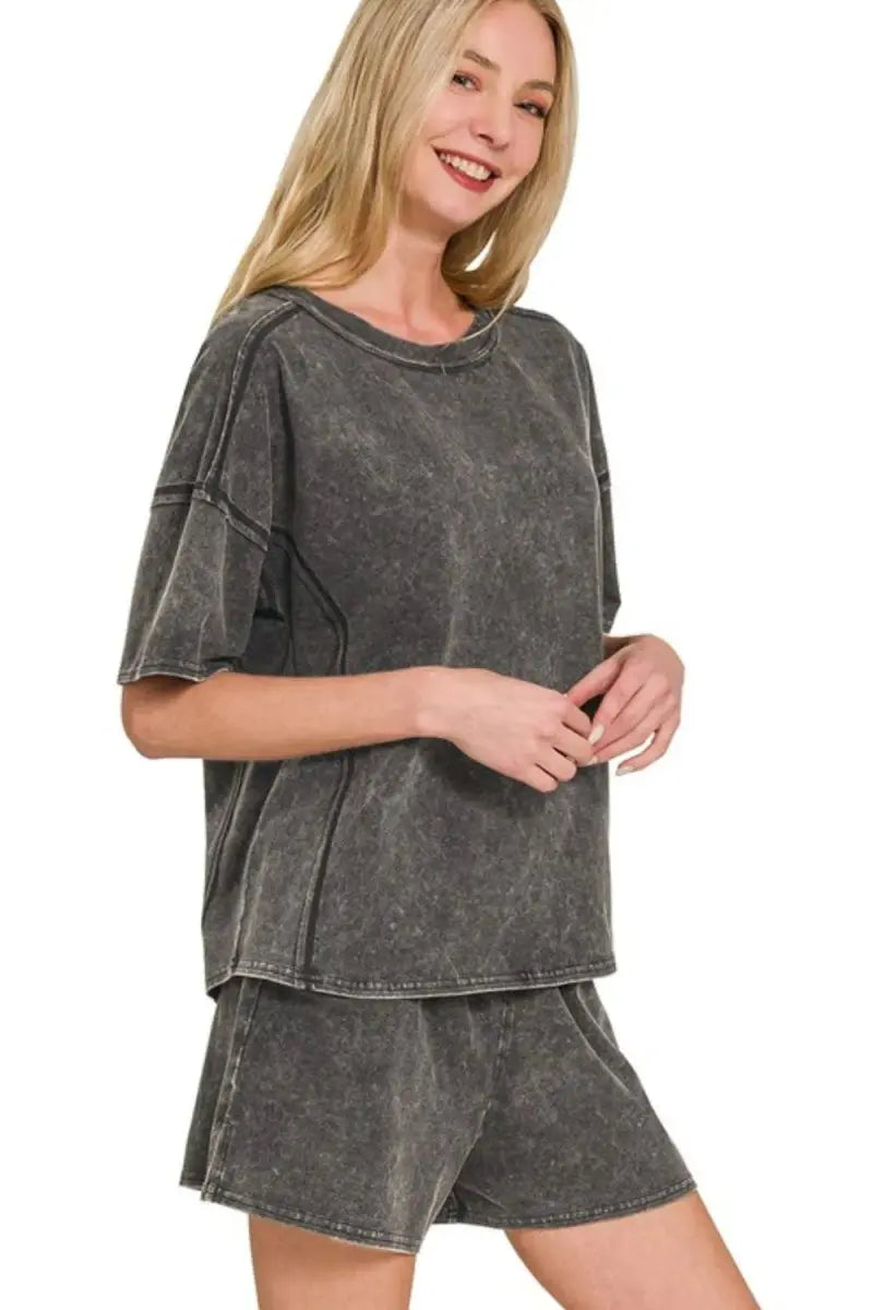 Women's Clothing Sets Women's Tee & Shorts Set - Acid Wash & Comfy - Casual