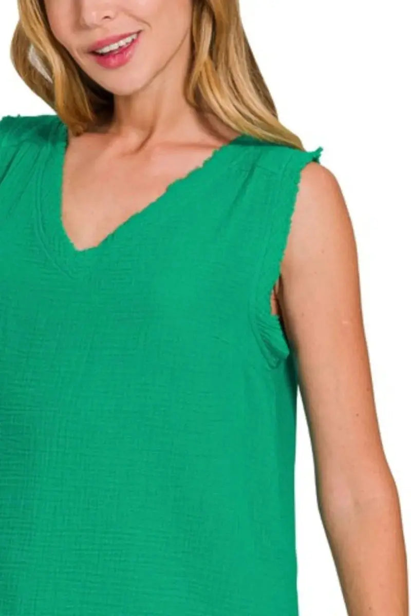 Shorts Trendsi Gauze Tank Top Women's Casual V-Neck Summer Basic Top