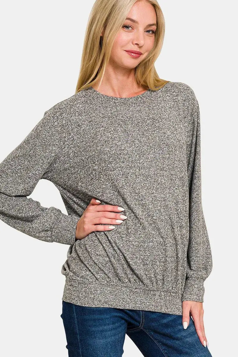 Shorts Trendsi Melange Top Women's Everyday Round Neck Tee Soft & Comfy