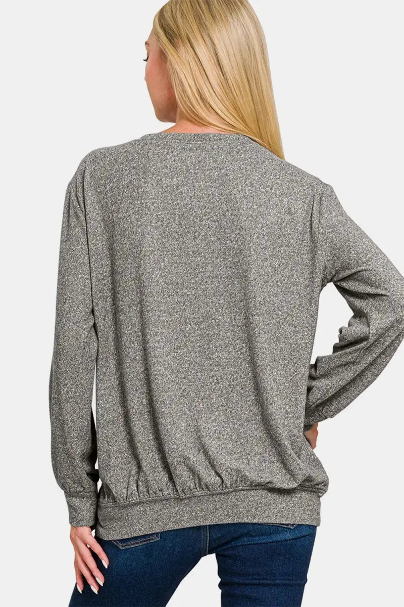 Shorts Trendsi Melange Top Women's Everyday Round Neck Tee Soft & Comfy