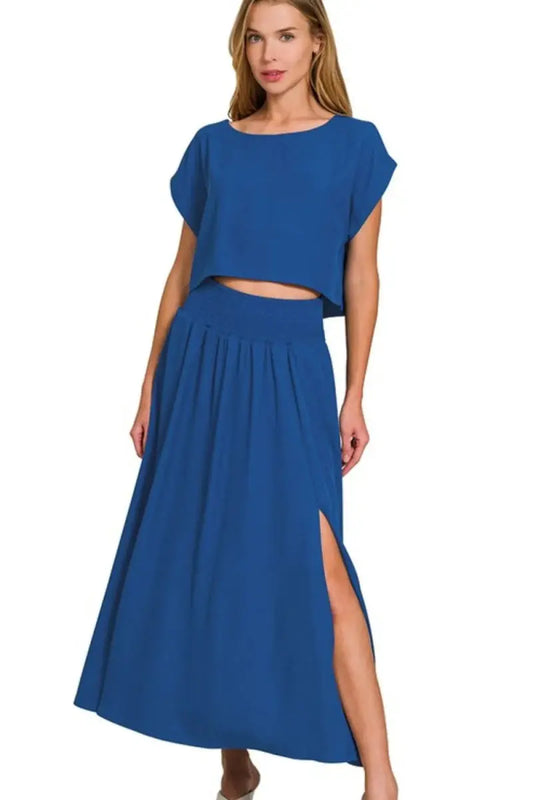 Conjunto de dos piezas para mujer, top corto tejido - Casual - Conjunto de dos piezas