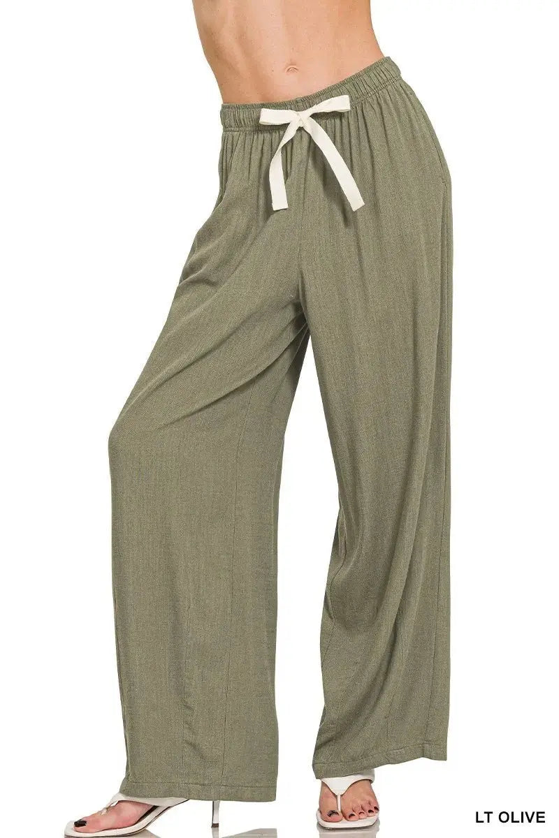 Women's Linen Pants Linen Drawstring Pants - Comfy Lightweight - Women's Casual