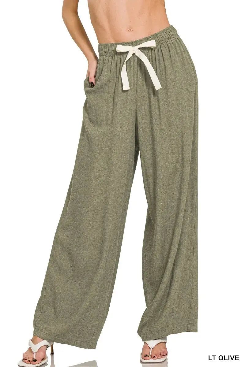 Women's Linen Pants Linen Drawstring Pants - Comfy Lightweight - Women's Casual